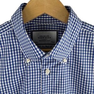 Charles Tyrwhitt Mens 17 34 Blue Gingham Non Iron Classic Fit Dress Shirt